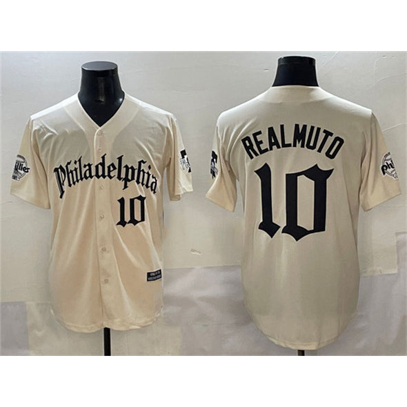 Philadelphia Phillies #10 J.T. Realmuto Cream Puhics Gothic Vapor Limited Stitched Jersey