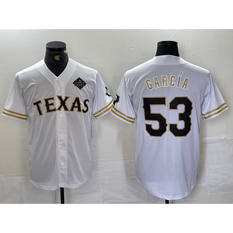 Texas Rangers #53 Adolis Garcia White Gold Puhics Cool Base Stitched Jersey