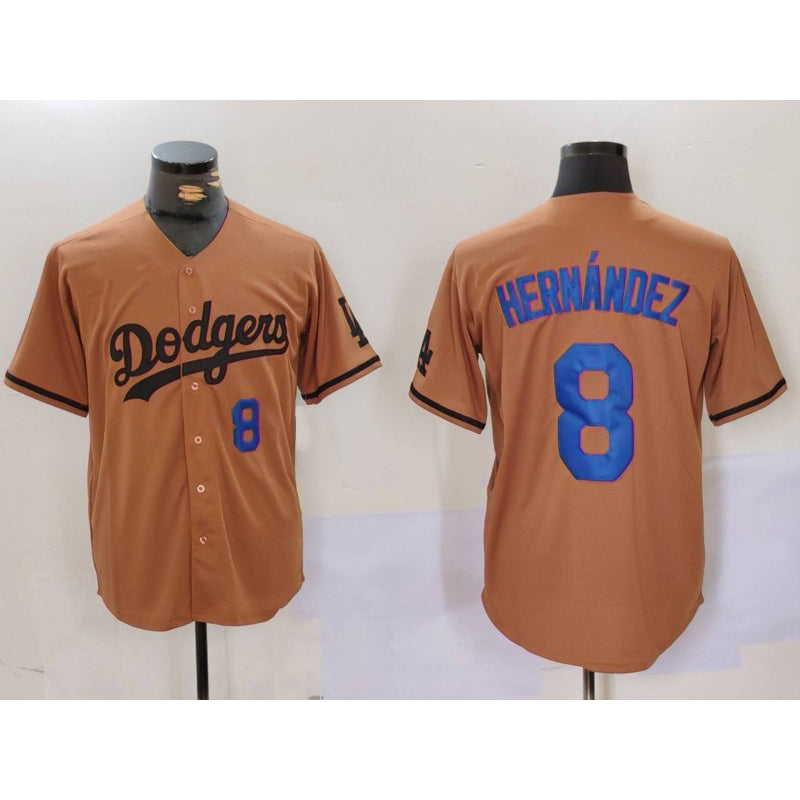 Los Angeles Dodgers #8 Kike Hernandez Number Olive Puhics Cool Base Limited Stitched Jerseys