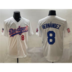 Los Angeles Dodgers #8 Enrique Hern¨¢ndez White Puhics With American Flag Patch Limited Stitched Jersey