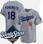 Los Angeles Dodgers #18 Yoshinobu Yamamoto Gray Puhics 2025 World Series Limited Stitched Jersey