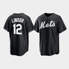New York Mets #12 Francisco Lindor Black Puhics Cool Base Stitched Jersey