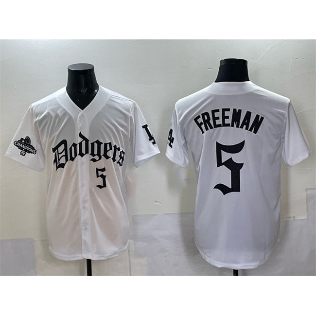 Los Angeles Dodgers #5 Freddie Freeman White Puhics 2025 LA Gothic Style With 2024 World Series Champions Patch Vapor Premier Limited Stitched Jersey