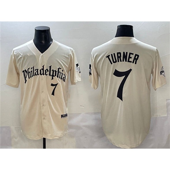 Philadelphia Phillies #7 Trea Turner Cream Puhics Gothic Vapor Limited Stitched Jersey