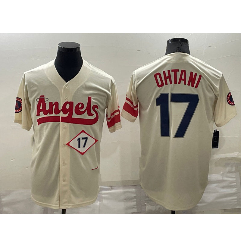 Los Angeles Angels #17 Shohei Ohtani Number Cream Puhics 2022 City Connect Cool Base Stitched Jersey