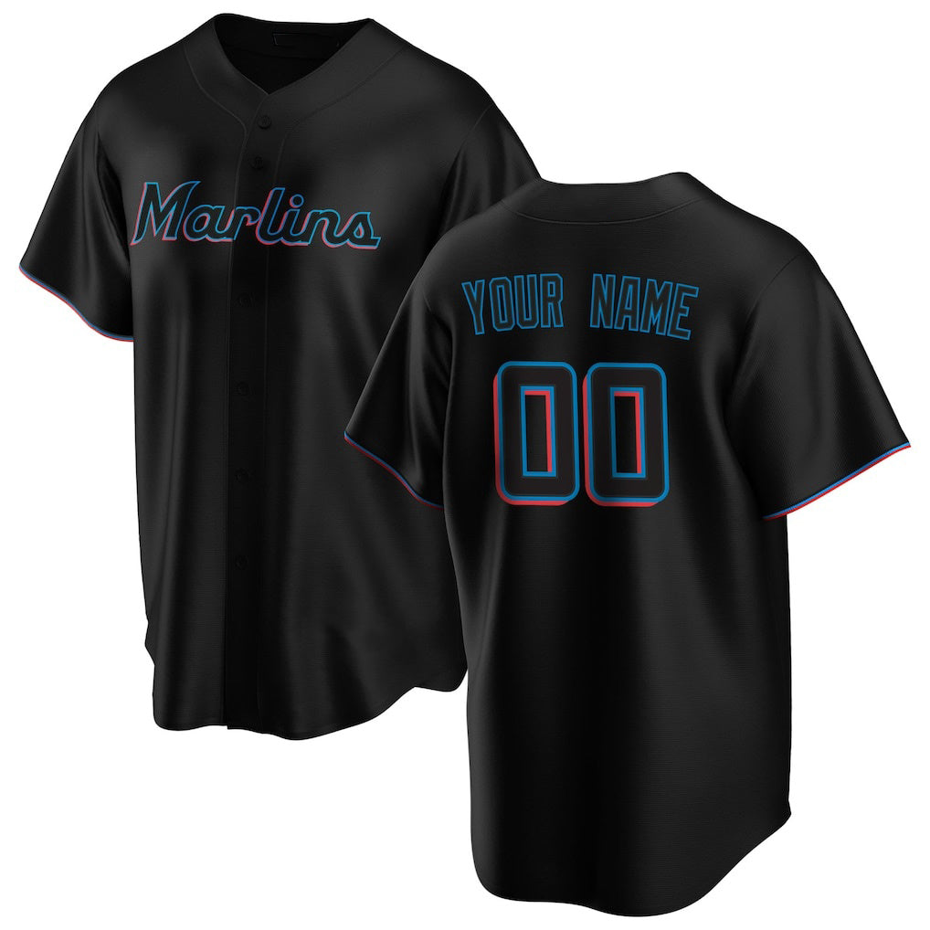 Custom Miami Marlins Black Puhics Alternate Replica Jersey