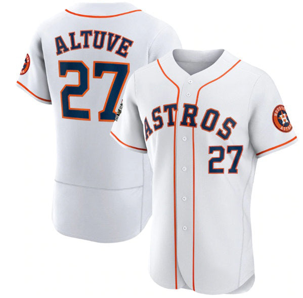 Houston Astros #27 Jose Altuve White Puhics 2022 World Series Flex Base Stitched Jersey