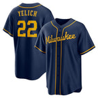 Milwaukee Brewers #22 Christian Yelich Navy Puhics Alternate 2 Replica Jersey