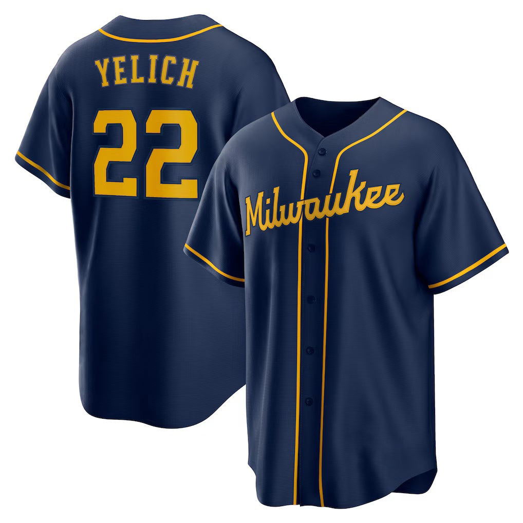 Milwaukee Brewers #22 Christian Yelich Navy Puhics Alternate 2 Replica Jersey