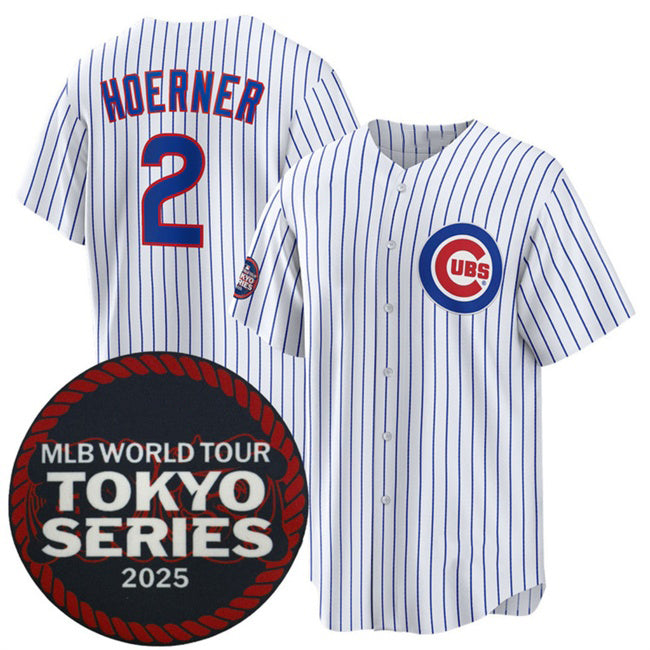Chicago Cubs #2 Nico Hoerner White Puhics 2025 World Tour Tokyo Series Home Stitched Jersey