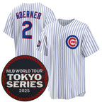 Chicago Cubs #2 Nico Hoerner White Puhics 2025 World Tour Tokyo Series Home Stitched Jersey