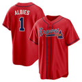 Atlanta Braves #1 Ozzie Albies Red Puhics Alternate 2 Replica Jersey