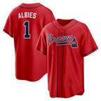 Atlanta Braves #1 Ozzie Albies Red Puhics Alternate 2 Replica Jersey