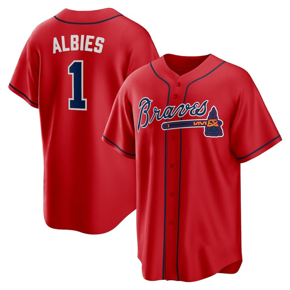 Atlanta Braves #1 Ozzie Albies Red Puhics Alternate 2 Replica Jersey