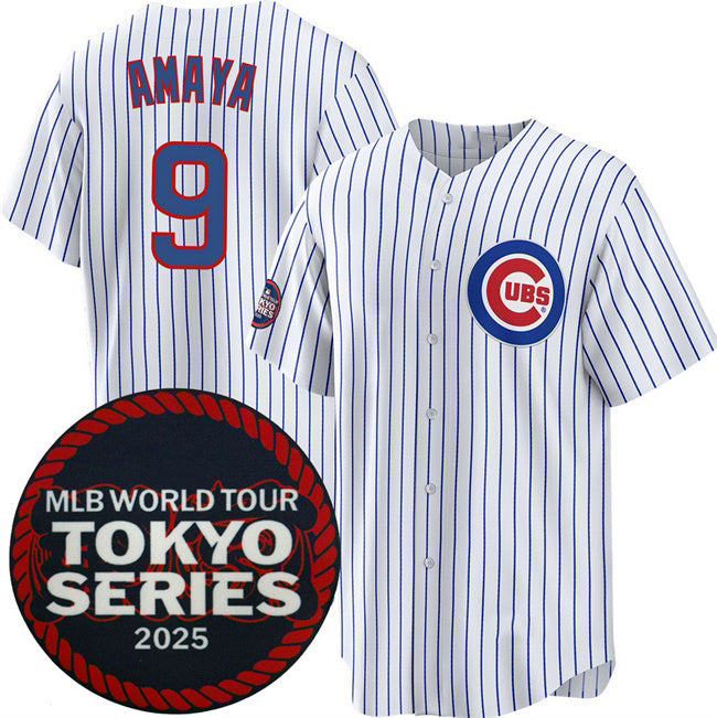 Chicago Cubs #9 Miguel Amaya White Puhics 2025 World Tour Tokyo Series Home Stitched Jersey