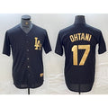 Los Angeles Dodgers #17 Shohei Ohtani Black Gold Puhics Cool Base Stitched Jersey
