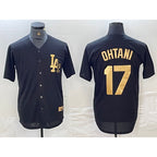 Los Angeles Dodgers #17 Shohei Ohtani Black Gold Puhics Cool Base Stitched Jersey