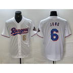 Texas Rangers #6 Josh Jung Number White Puhics 2023 World Series Champions Cool Base Jerseys