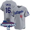 Los Angeles Dodgers #16 Will Smith Gray Puhics 2024 World Series Champions Patch Limited Stitched Jersey