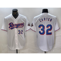 Texas Rangers #32 Evan Carter Number White Puhics 2023 World Series Champions Cool Base Jerseys