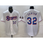 Texas Rangers #32 Evan Carter Number White Puhics 2023 World Series Champions Cool Base Jerseys