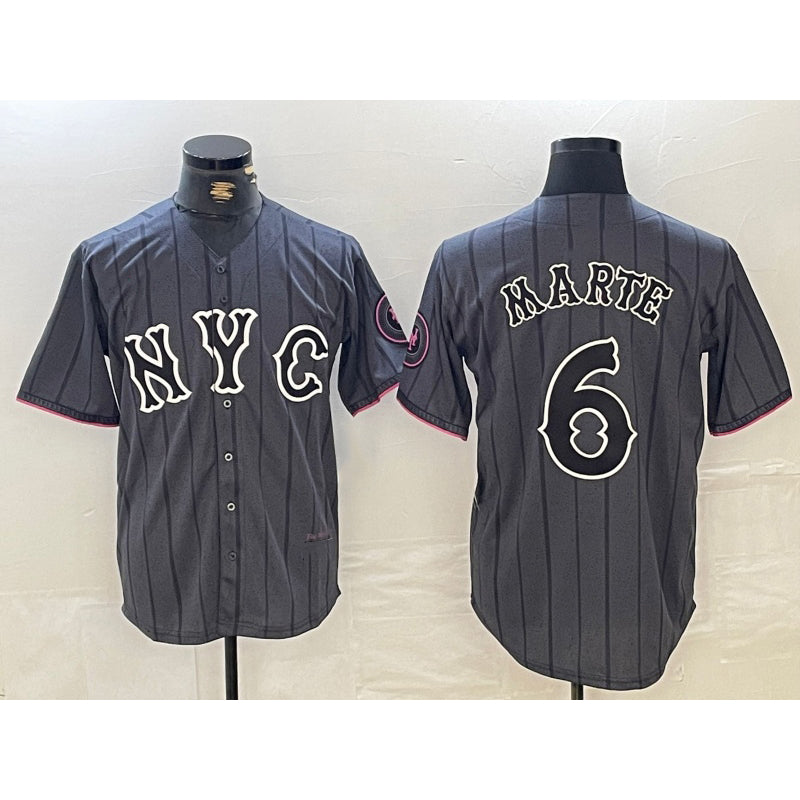 New York Mets #6 Starling Marte Gray Puhics 2024 City Connect Cool Base Stitched Jersey 2