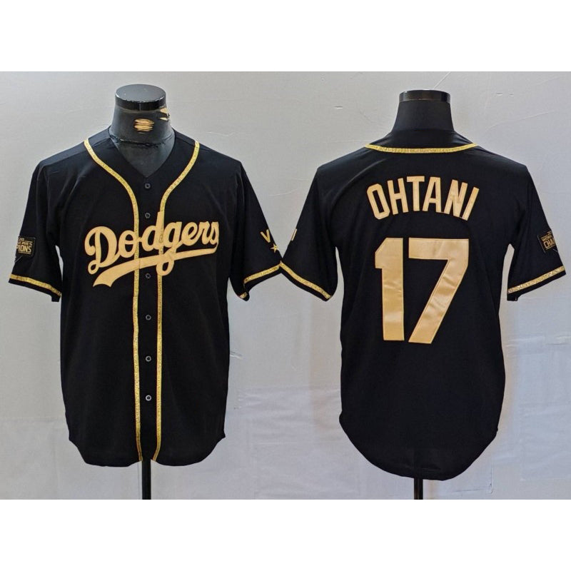 Los Angeles Dodgers #17 Shohei Ohtani Black Gold Puhics World Series Champions Cool Base Stitched Jersey