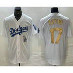 Los Angeles Dodgers #17 Shohei Ohtani White Gold Puhics Stitched Cool Base Jersey 2