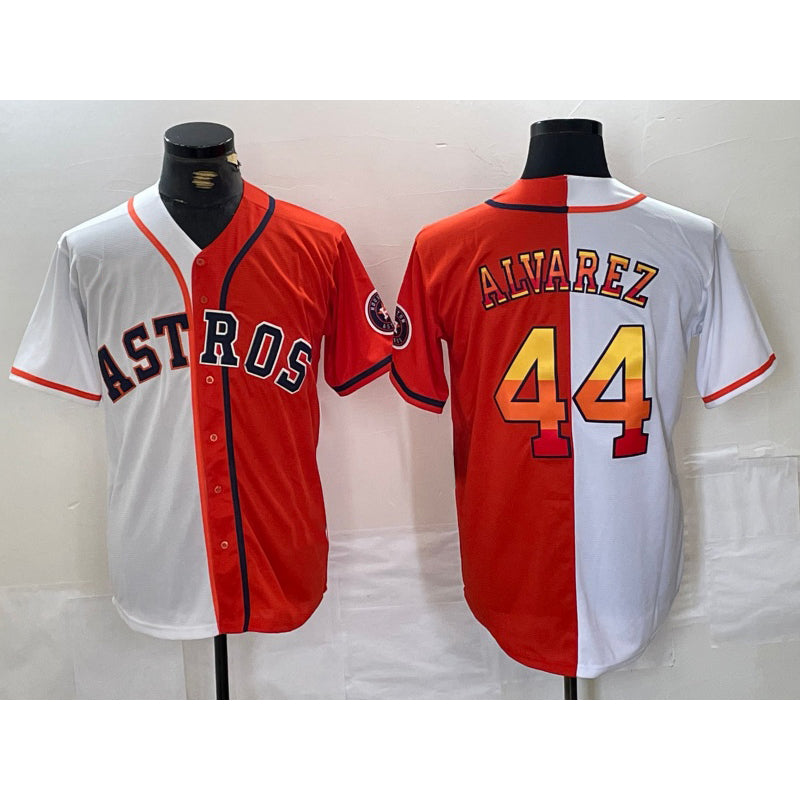Houston Astros #44 Yordan Alvarez White Orange Puhics Split Stitched Jersey 2
