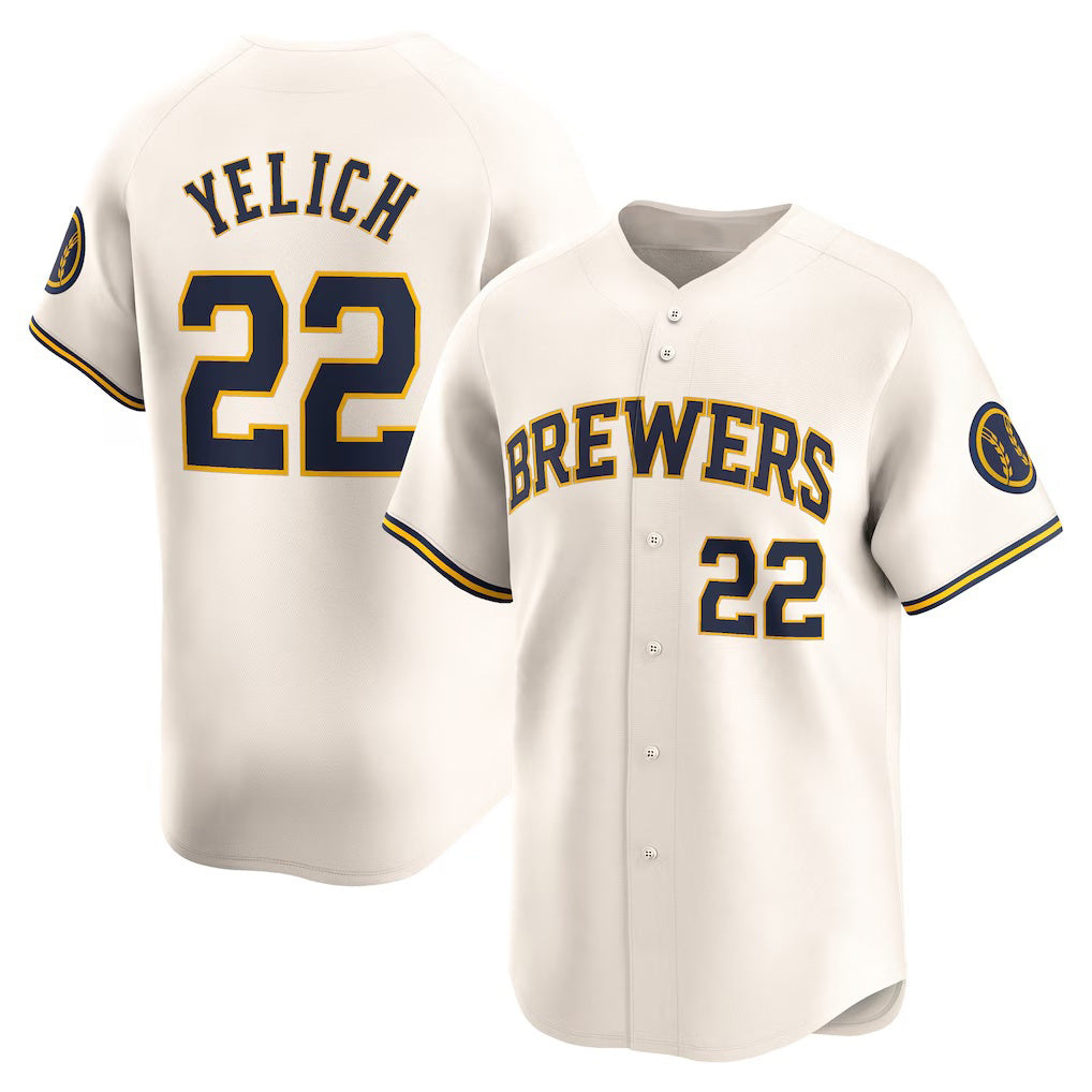 Milwaukee Brewers #22 Christian Yelich Cream Puhics Home Limited Player Jersey
