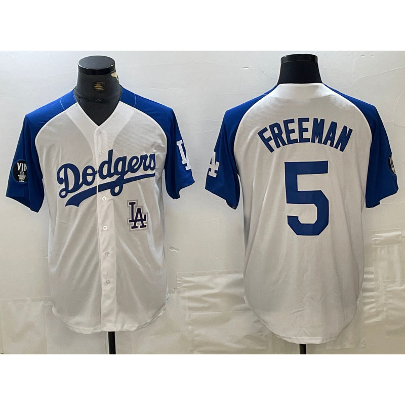 Los Angeles Dodgers #5 Freddie Freeman White Blue Puhics Fashion Stitched Cool Base Limited Jersey 2