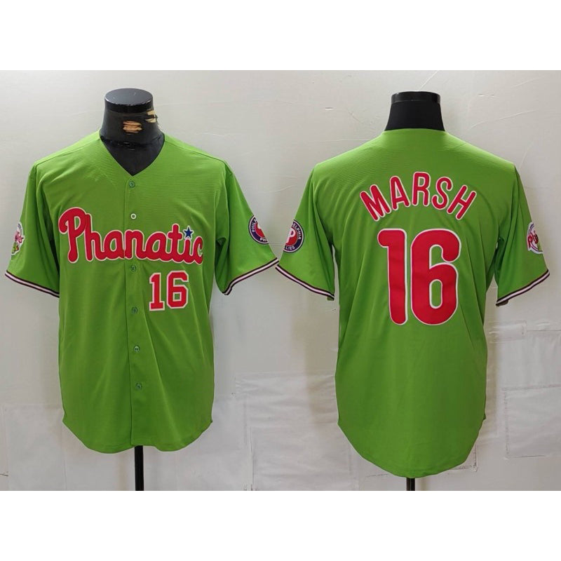 Philadelphia Phillies #16 Brandon Marsh Number Green Puhics With Patch Stitched Cool Base Jersey