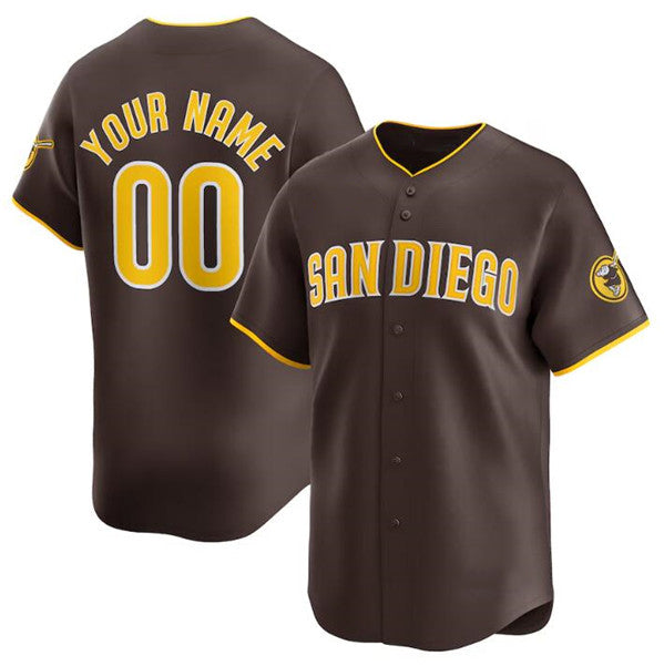 Custom San Diego Padres Brown Puhics 2024 Away Limited Stitched Jersey