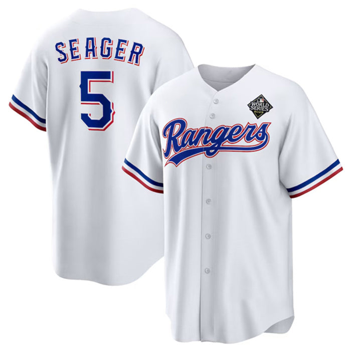 Texas Rangers #5 Corey Seager White Puhics 2023 World Series Stitched Jersey