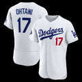 Los Angeles Dodgers #17 Shohei Ohtani White Puhics Home Authentic Sponsor Patch Jersey