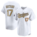 Los Angeles Dodgers #17 Shohei Ohtani White Puhics 2025 Gold Collection Limited Stitched Jersey