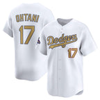 Los Angeles Dodgers #17 Shohei Ohtani White Puhics 2025 Gold Collection Limited Stitched Jersey