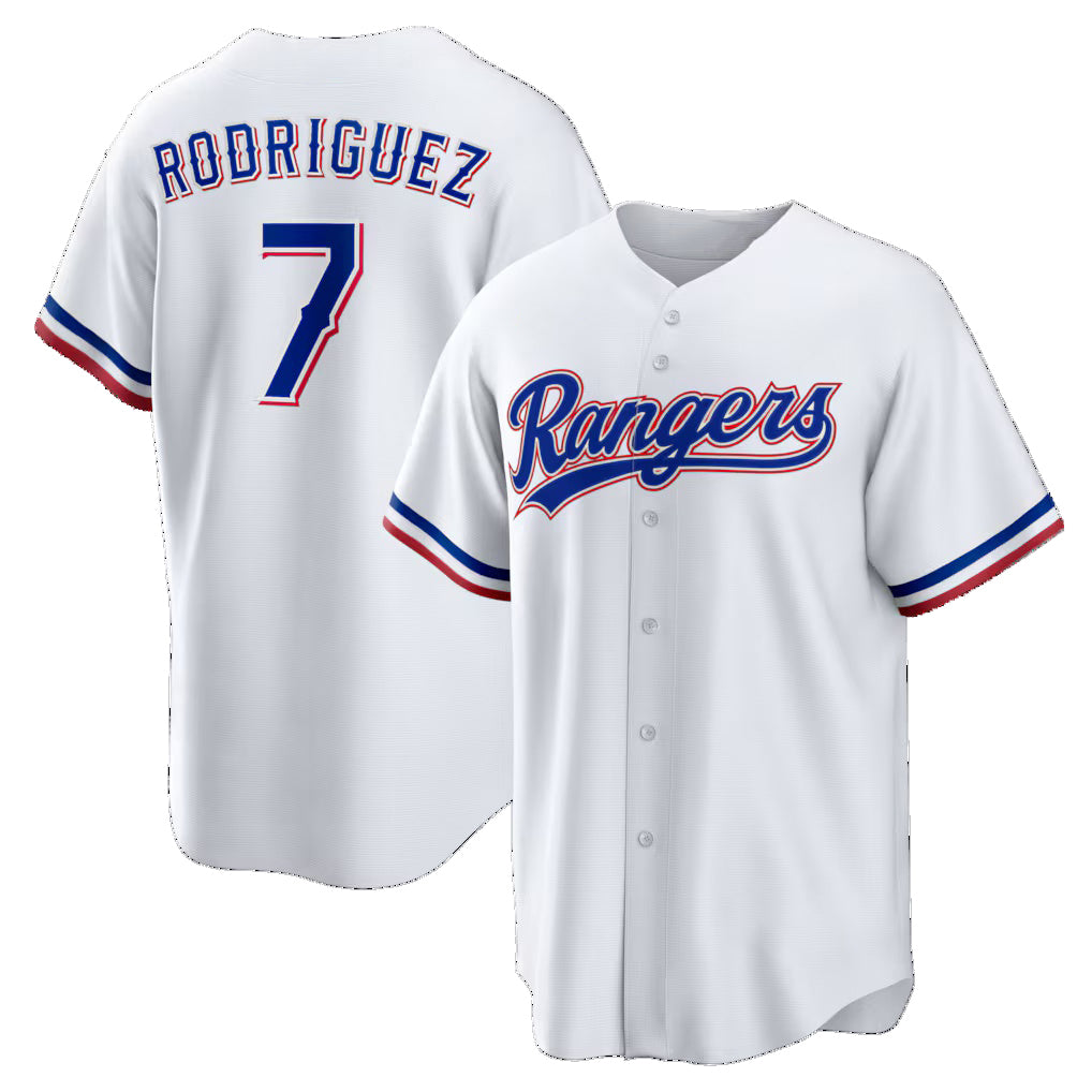 Texas Rangers #7 Ivan Rodriguez White Puhics Home Retired Player Replica Jersey