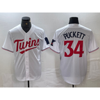 Minnesota Twins #34 Kirby Puckett White Red Puhics Stitched Cool Base Jersey