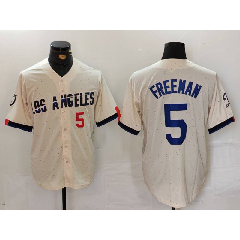 Los Angeles Dodgers #5 Freddie Freeman Number Cream Puhics 2024 City Connect Limited Stitched Jersey 2