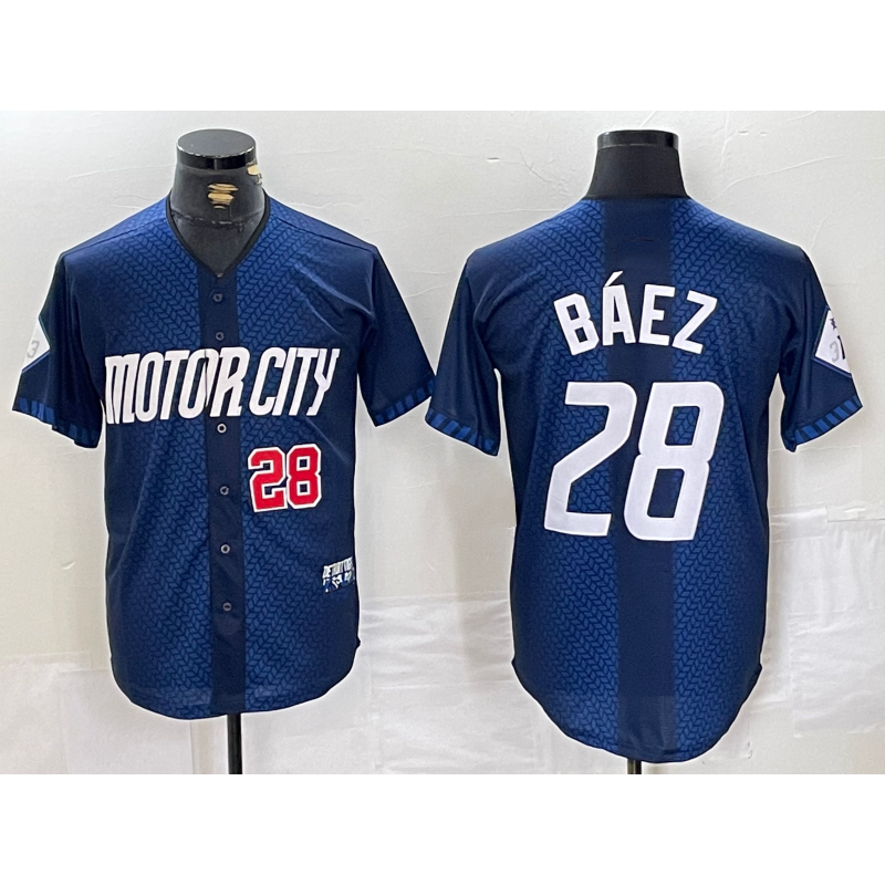 Detroit Tigers #28 Javier Baez Number 2024 Navy Puhics City Connect Cool Base Limited Stitched Jersey