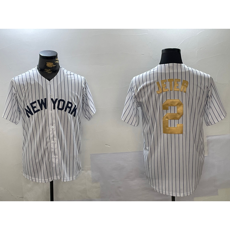 New York Yankees #2 Derek Jeter White Puhics Pinstripe Fashion Cool Base Jersey 2