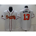 Atlanta Braves #13 Ronald Acuna Jr 2022 White Gold Puhics World Series Champions Program Cool Base Stitched Jersey