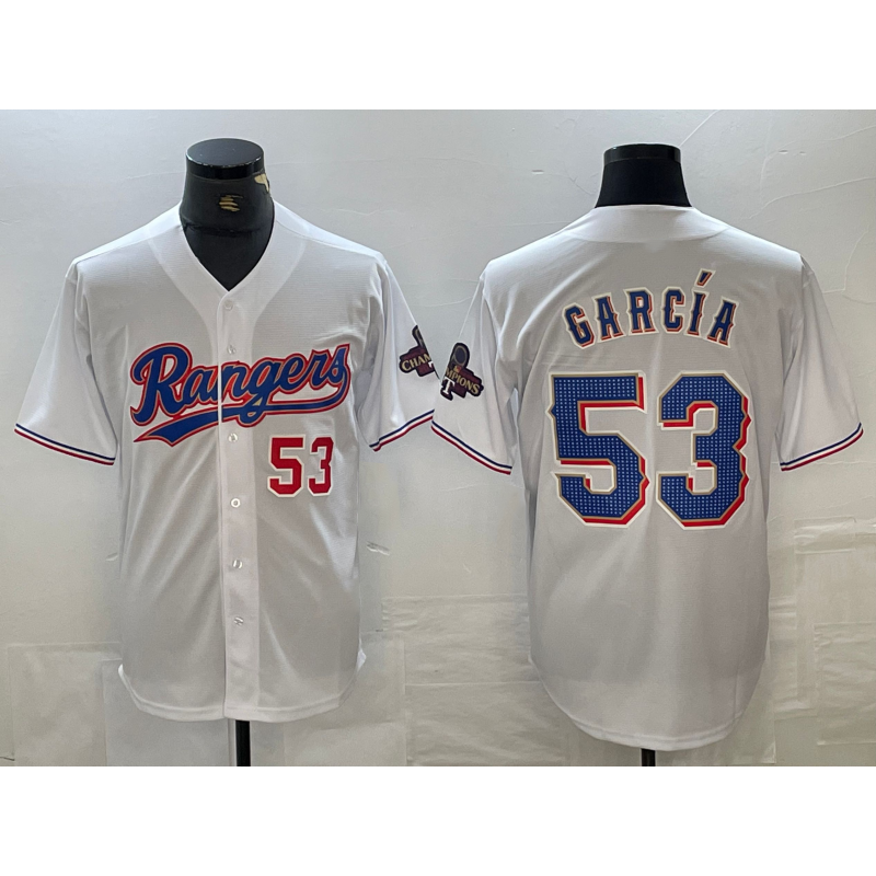 Texas Rangers #53 Adolis Garcia Number White Puhics 2023 World Series Champions Cool Base Jersey 2