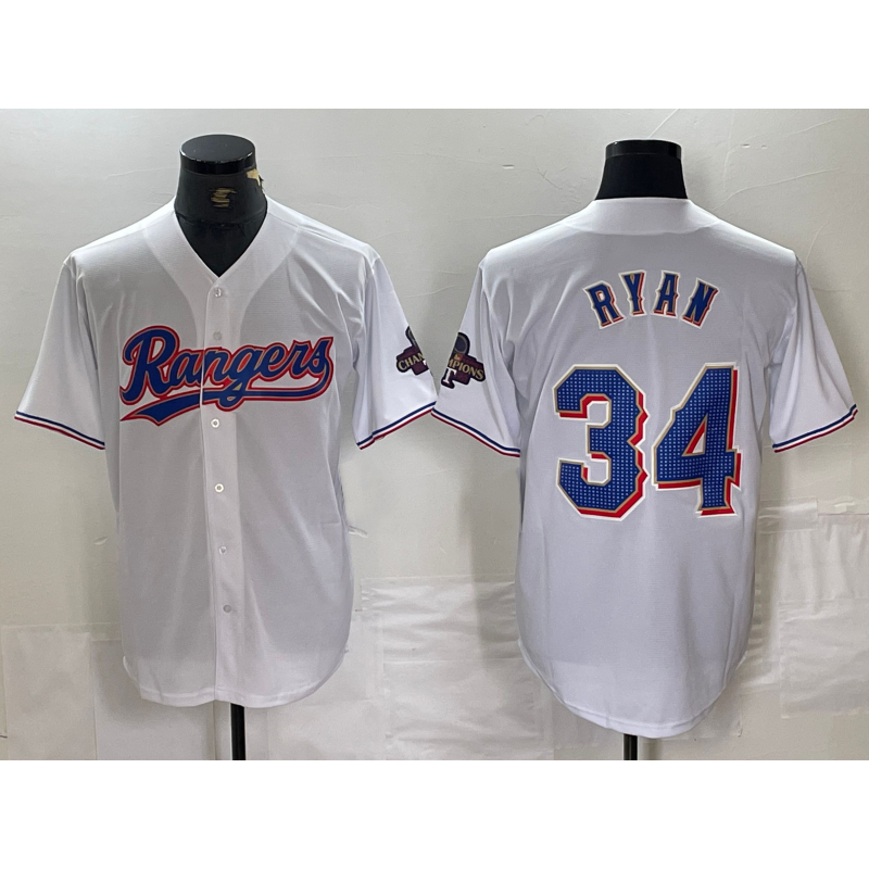 Texas Rangers #34 Nolan Ryan White Puhics 2024 Gold Collection Limited Cool Base Jersey