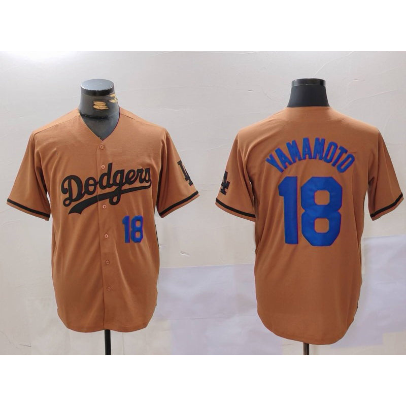 Los Angeles Dodgers #18 Yoshinobu Yamamoto Number Olive Puhics Cool Base Limited Stitched Jerseys