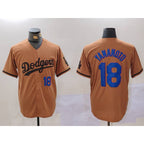 Los Angeles Dodgers #18 Yoshinobu Yamamoto Number Olive Puhics Cool Base Limited Stitched Jerseys