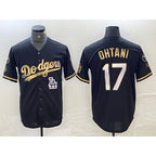 Los Angeles Dodgers #17 Shohei Ohtani Black Gold Puhics Stitched Cool Base Jersey 2