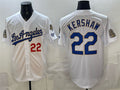 Los Angeles Dodgers #22 Clayton Kershaw White Puhics 2026 Gold Collection 9x & B2B Champs Patch Stitched Jersey