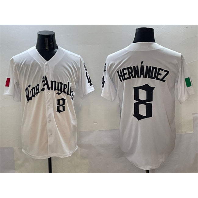 Los Angeles Dodgers #8 Enrique Hern¨¢ndez White Puhics Mexico 2025 LA Gothic Style With Fernando Patch Vapor Premier Limited Stitched Jersey